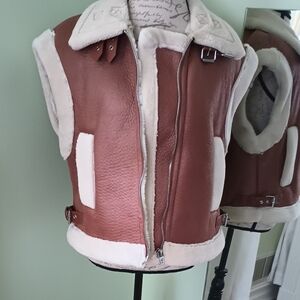 Blank NYC Vegan Leather Sherpa Brown and Cream “Work It Vest”, Size M Cozy
